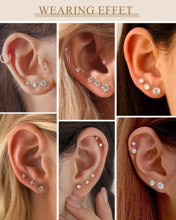 5 Pairs 14K Gold Plated Stud Earrings for Women, Hypoallergenic Earring Sets for Multiple Piercing, Premium Cubic Zirconia Studs Earrings for Women - Image 6