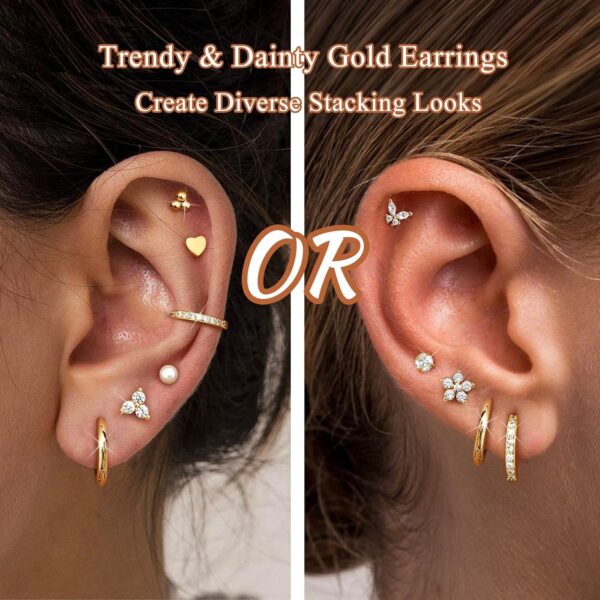 Jstyle Hypoallergenic Gold Stud Hoop Earrings for Women Men Surgical Stainless Steel Flat Back Earrings Small 14K Gold Huggie Hoops Cartilage Earring Set for Multiple Piercing Jewelry Gifts for Women - Image 5
