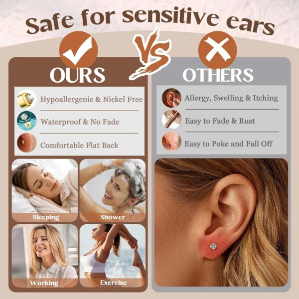Jstyle Hypoallergenic Gold Stud Hoop Earrings for Women Men Surgical Stainless Steel Flat Back Earrings Small 14K Gold Huggie Hoops Cartilage Earring Set for Multiple Piercing Jewelry Gifts for Women - Image 6