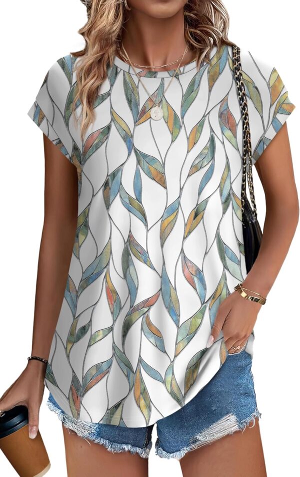 XIEERDUO Womens Tops Short Sleeve Shirts Blouses for Women Dressy Casual Cap Sleeve Tops with Curved Hem - Image 3