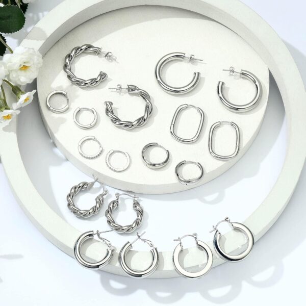 Yesteel 9 Pairs Gold Hoop Earrings for Women, 925 Sterling Silver Post 14K Real Gold Plated Chunky Hoop Earrings Set for Women Hypoallergenic Thick Lightweight Earring for Womens Jewelry Gifts - Image 8