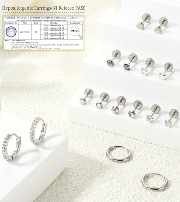 LOLIAS Hypoallergenic Flat Back Earrings for Women-Surgical Steel Earrings for Sensitive Ears 20G Stainless Steel Earring Stacks Small Flatback Stud Hoop Cartilage Earring - Image 4