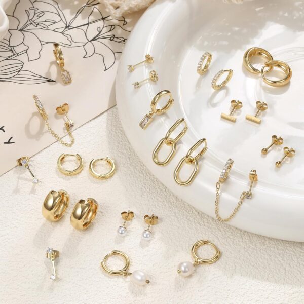 BESTEEL 13 Pairs Small Gold Hoop Earrings Set for Women 14K Gold Plated Lightweight Huggie Hoops Hypoallergenic Pearl Dainty Stud Hoop Earrings for Gift - Image 7