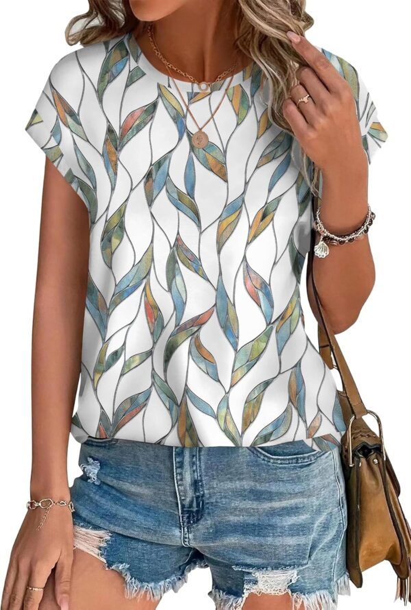 XIEERDUO Womens Tops Short Sleeve Shirts Blouses for Women Dressy Casual Cap Sleeve Tops with Curved Hem - Image 2
