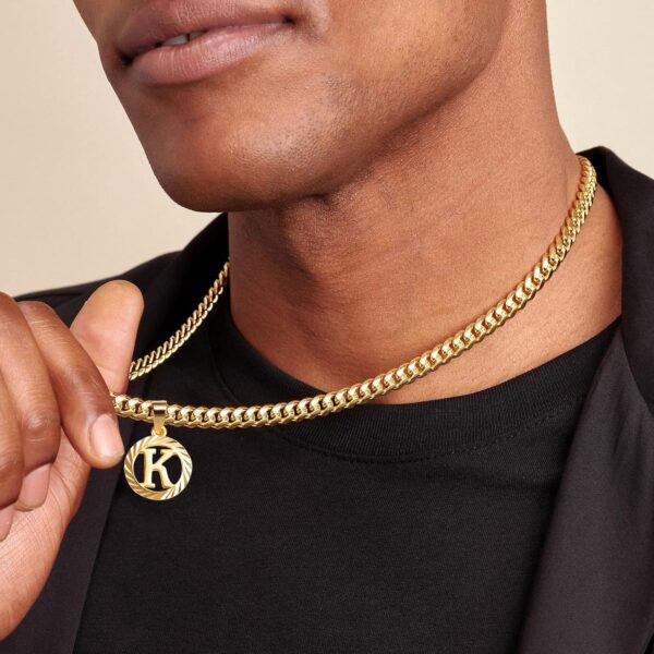 KissYan Gold Initial Necklace,14K Gold Plated Round Letter Pendant Hollow Capital Monogram 5mm Cuban Chain Necklace Alhpabets from A-Z Dainty Jewelry for Women Men - Image 4