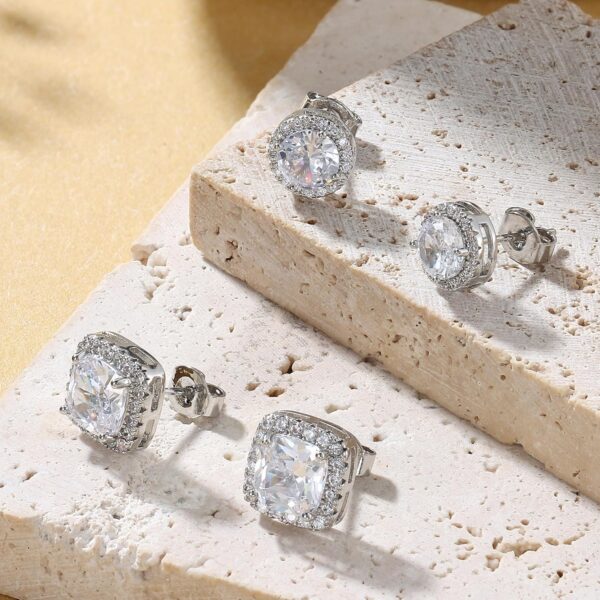 Hayoso 18K Gold Plated Halo Stud Earrings 925 Sterling Silver Cubic Zirconia Stud Earrings Round Square Diamonique Stud Earrings Set for Women Men - Image 7