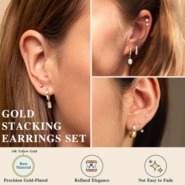 BESTEEL 13 Pairs Small Gold Hoop Earrings Set for Women 14K Gold Plated Lightweight Huggie Hoops Hypoallergenic Pearl Dainty Stud Hoop Earrings for Gift - Image 3