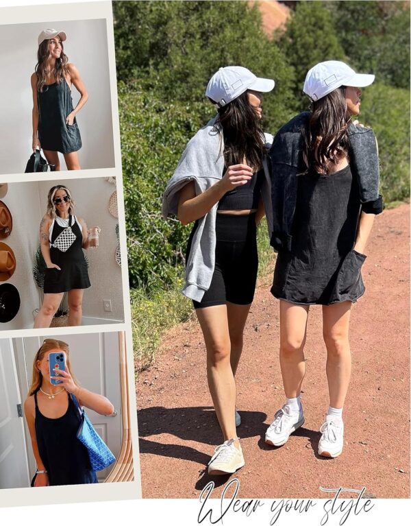 Lentta Womens Athletic Sleeveless Mini Dress with Built-in Shorts V Neck Spaghetti Strap Sundress - Image 6